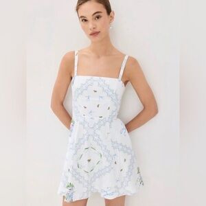 Hill House White Mini Dress with Blue and Green Patterns